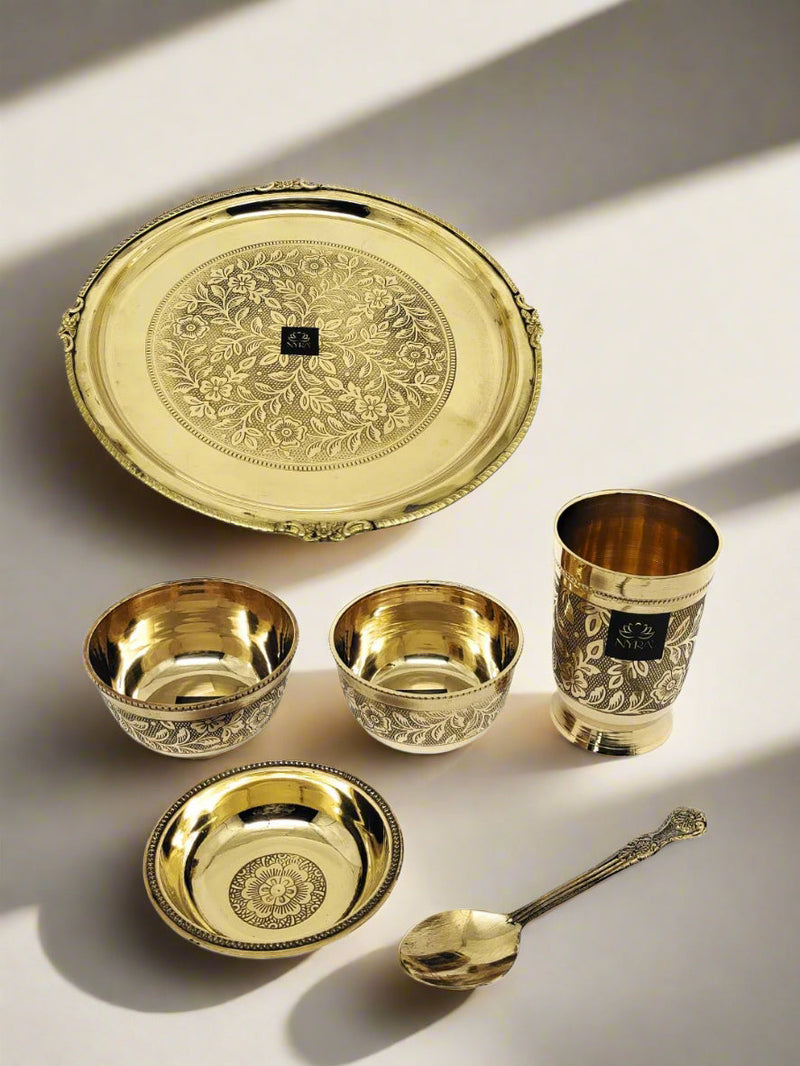 Traditional Brass Dinner Thali Set – Kitchen Utensil