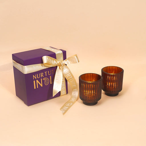 Nurture India Walnut Tlight Holder Gift Box 2-Piece Set