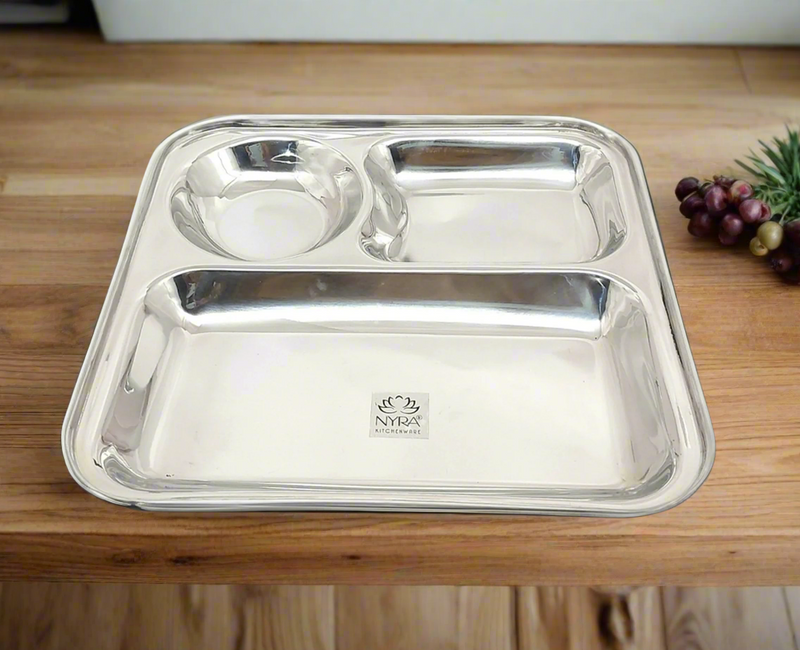 Stainless Steel 3-Compartment Dinner Plate – Kitchen Utensil