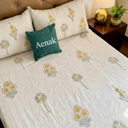 aenak-yellow-blossom-handblock-premium-cotton-bedsheet-set