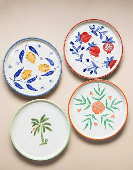 Nurture India Color Ceramic Snack Plate Combo 8-Inch 4-Piece Set