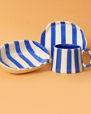 Nurture India Dark Blue Stripe Ceramic 3-Piece Set