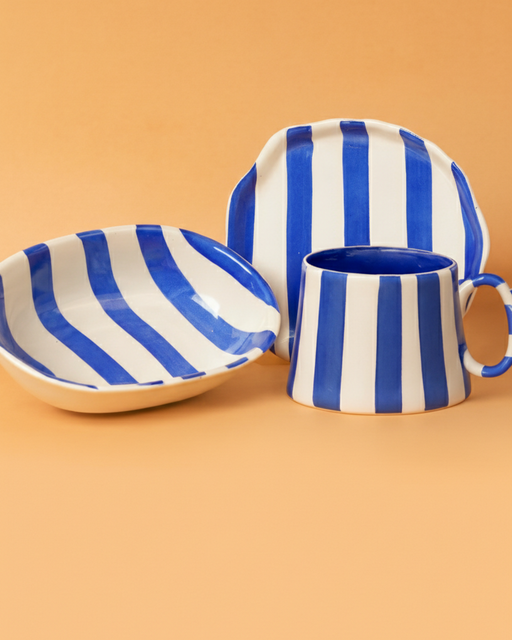 Nurture India Dark Blue Stripe Ceramic 3-Piece Set