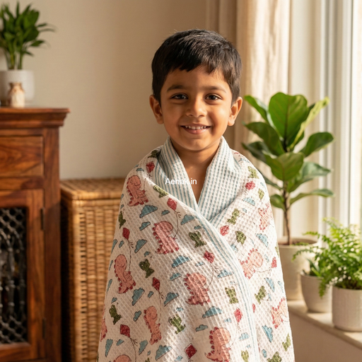 aenak-little-jurassic-handblock-printed-waffle-cotton-bathing-towel