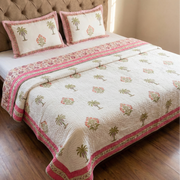 aenak-pink-palm-tree-handblock-reversible-quilted-cotton-bedcover-set-105x108