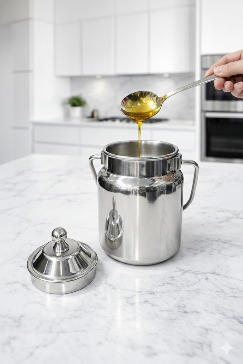 Stainless Steel Mini Oil Canister with Lid & Handle – Oil Storage Canister