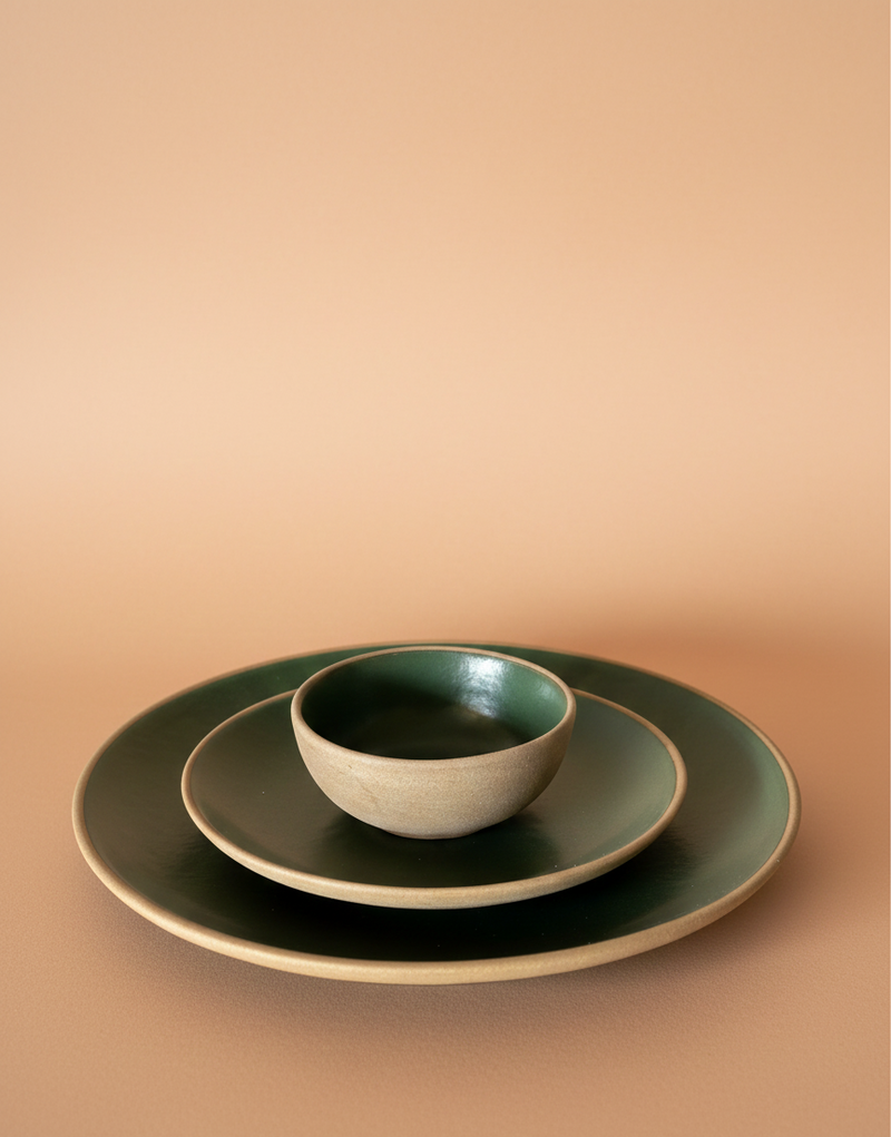 Nurture India Army Green Dinner Matte 3-Piece Set