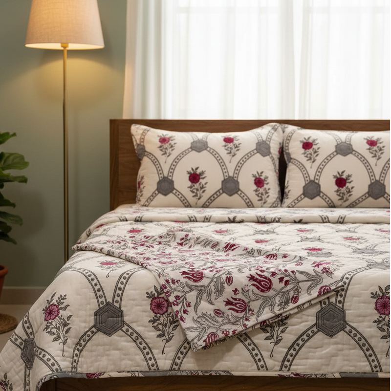 aenak-grey-jaal-handblock-bedsheet-quilt-combo-set
