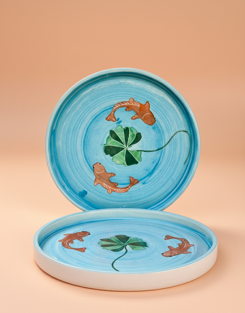 Nurture India Koi Fish Ceramic Plates 8-Inch