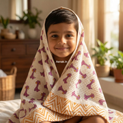 aenak-pink-giraffe-handblock-printed-waffle-cotton-bathing-towel