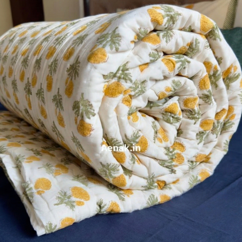 aenak-golden-marigold-handblock-reversible-mulmul-cotton-quilt