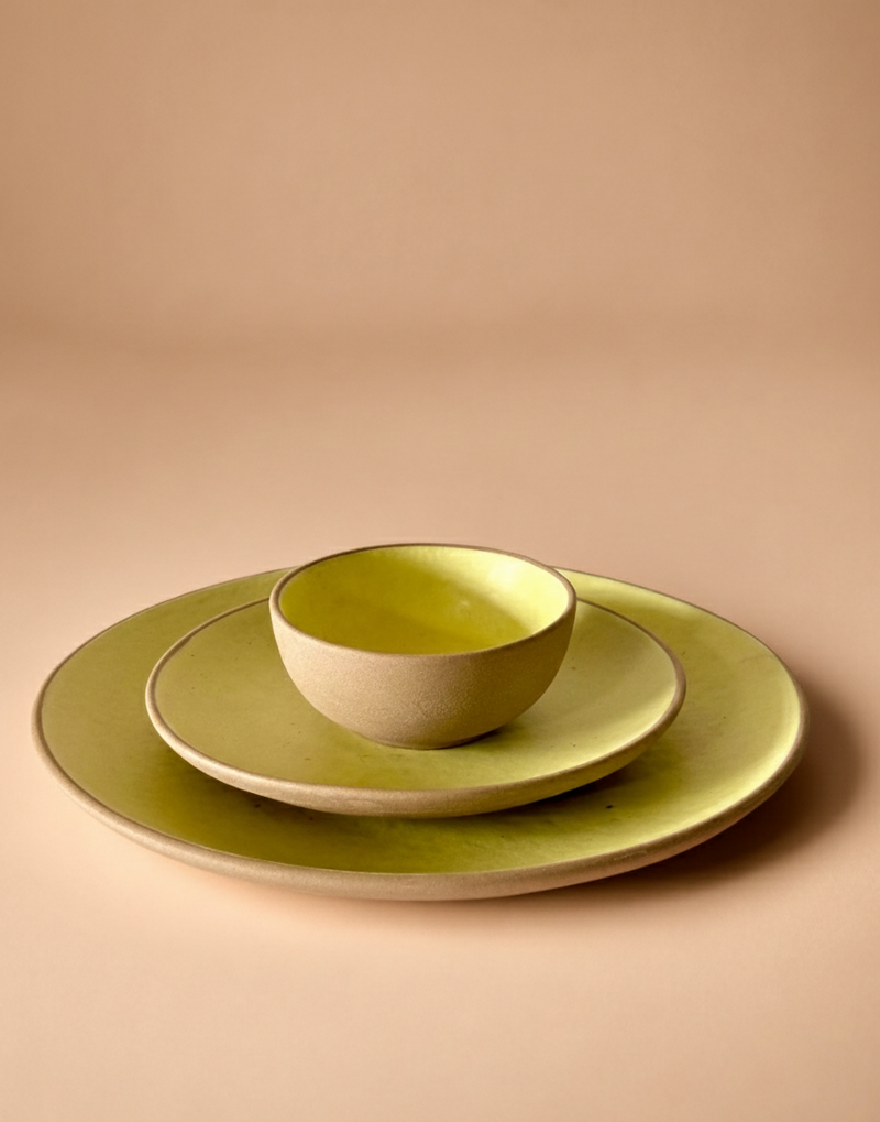 Nurture India Lemon Yellow Dinner Matte 3-Piece Set