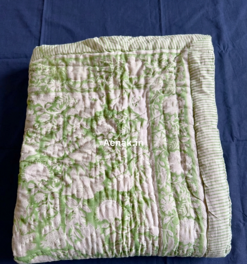 aenak-green-garden-handblock-printed-reversible-mulmul-cotton-quilt
