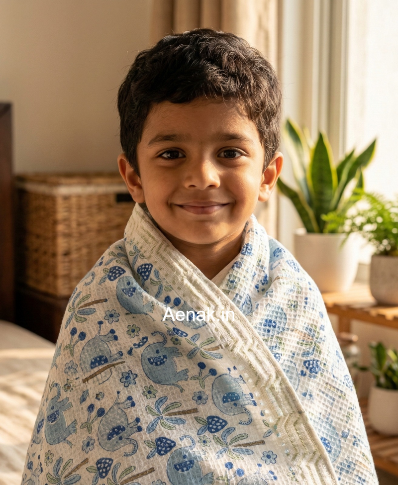 aenak-blue-elephant-handblock-printed-waffle-cotton-bathing-towel