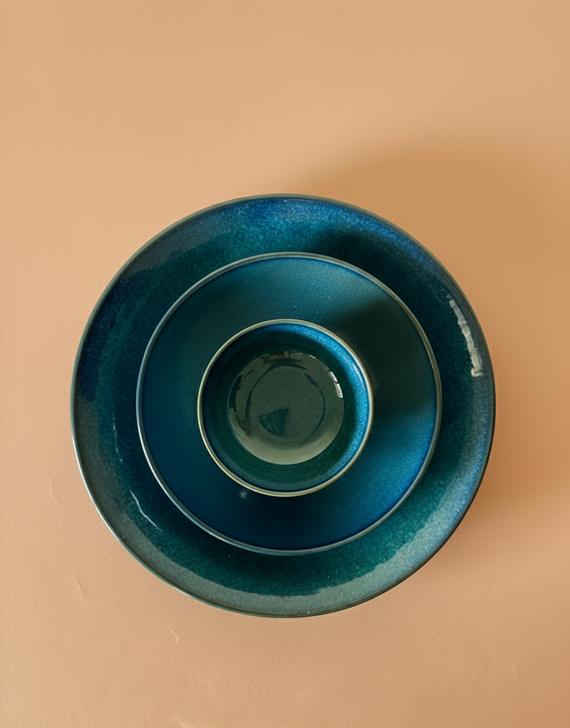 Nurture India Indigo Blue Dinner Glossy 3-Piece Set