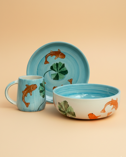 Nurture India Koi Fish Ceramic Breakfast 3-Piece Set