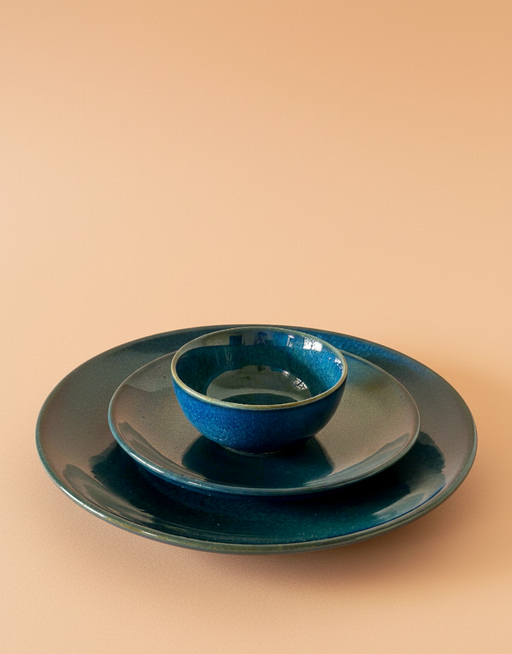Nurture India Indigo Blue Dinner Glossy 3-Piece Set