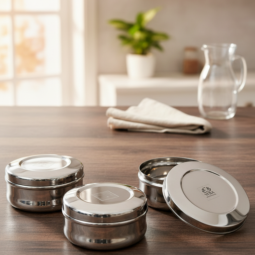 Stainless Steel Belly-shaped Dibbi/Container Set – Mini Storage Containers