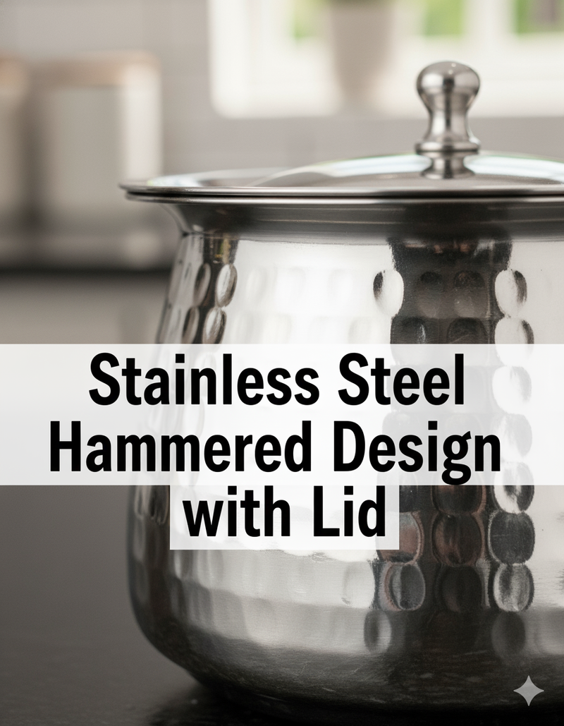 Stainless Steel Hammered Serving Handi with Lid – Copper Serving Handi