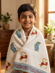 aenak-red-blue-tiger-handblock-printed-waffle-cotton-bathing-towel