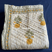 aenak-yellow-pani-jaal-handblock-bedsheet-quilt-combo-set