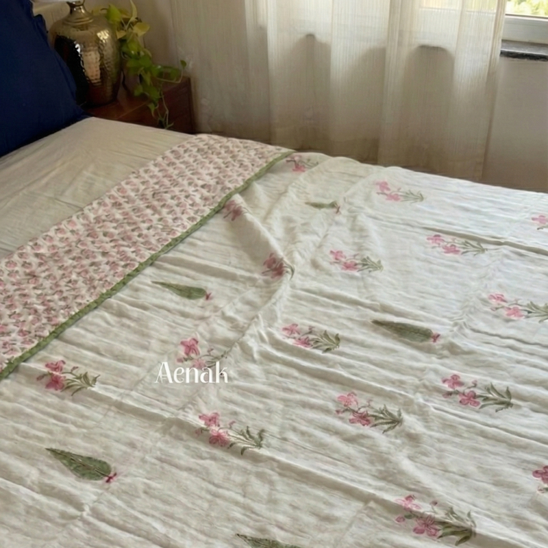 aenak-pink-madhumati-handblock-bedsheet-dohar-combo-set