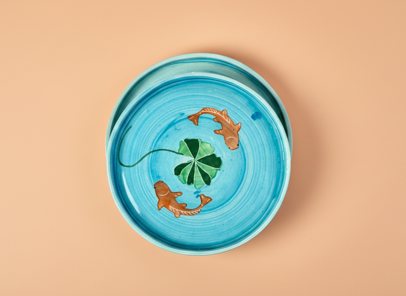 Nurture India Koi Fish Ceramic Plates 8-Inch