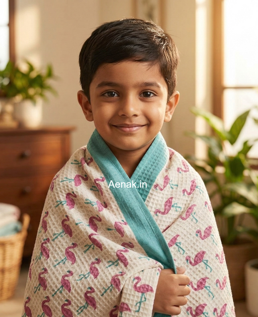 aenak-tiny-pink-flamingo-handblock-printed-waffle-cotton-bathing-towel