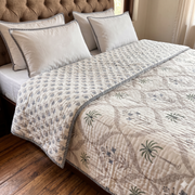 aenak-blue-floral-palm-jaal-handblock-bedsheet-quilt-combo-set