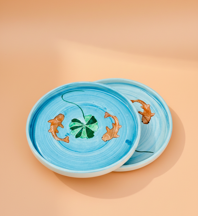 Nurture India Koi Fish Ceramic Plates 8-Inch