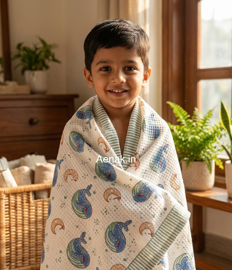 aenak-blue-whale-handblock-printed-waffle-cotton-bathing-towel