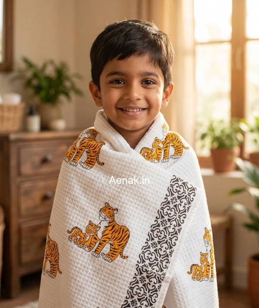 aenak-baby-tiger-handblock-printed-waffle-cotton-bathing-towel
