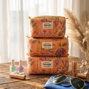 aenak-orange-floral-garden-quilted-vanity-pouches-set-of-3