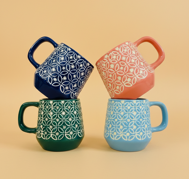 Nurture India Mughal Inspired Jaal Mug 4-Piece Set