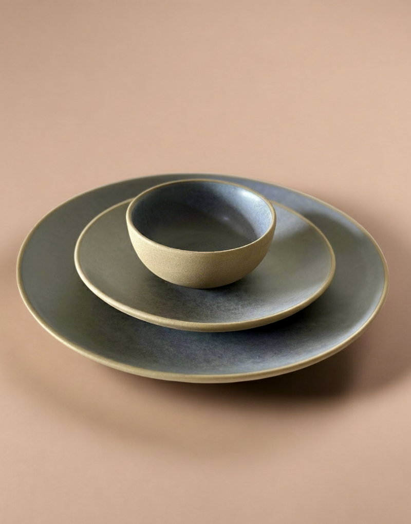 Nurture India Ocean Grey Dinner Matte 3-Piece Set