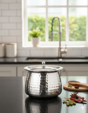 Stainless Steel Hammered Serving Handi with Lid – Copper Serving Handi