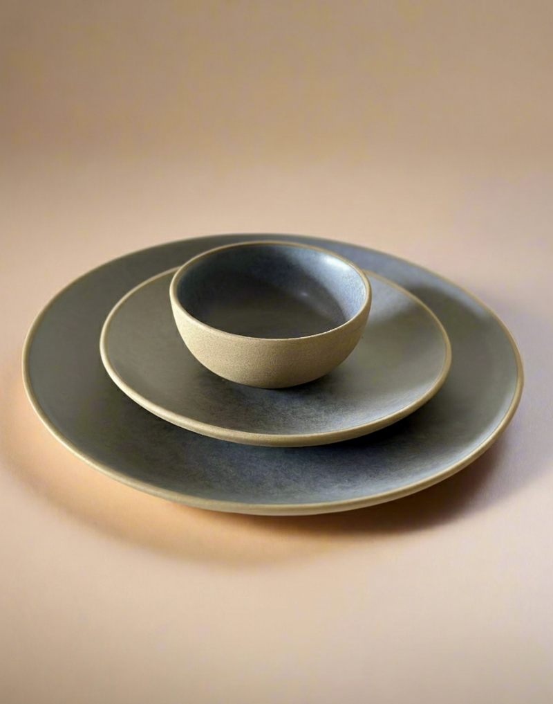 Nurture India Ocean Grey Dinner Matte 3-Piece Set