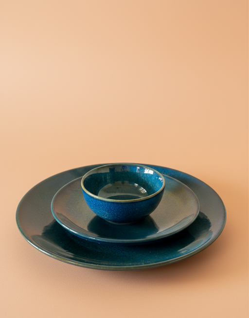 Nurture India Indigo Blue Dinner Glossy 3-Piece Set