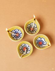 Nurture India Yellow Bloom Ceramic Diya s 4-Piece Set