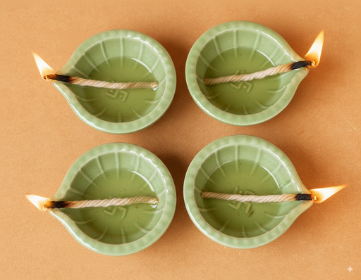 Nurture India Green Clay Diyas 4-Piece Set