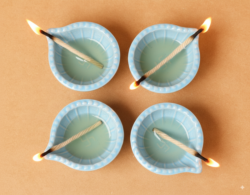 Nurture India Sky Blue Clay Diyas 4-Piece Set