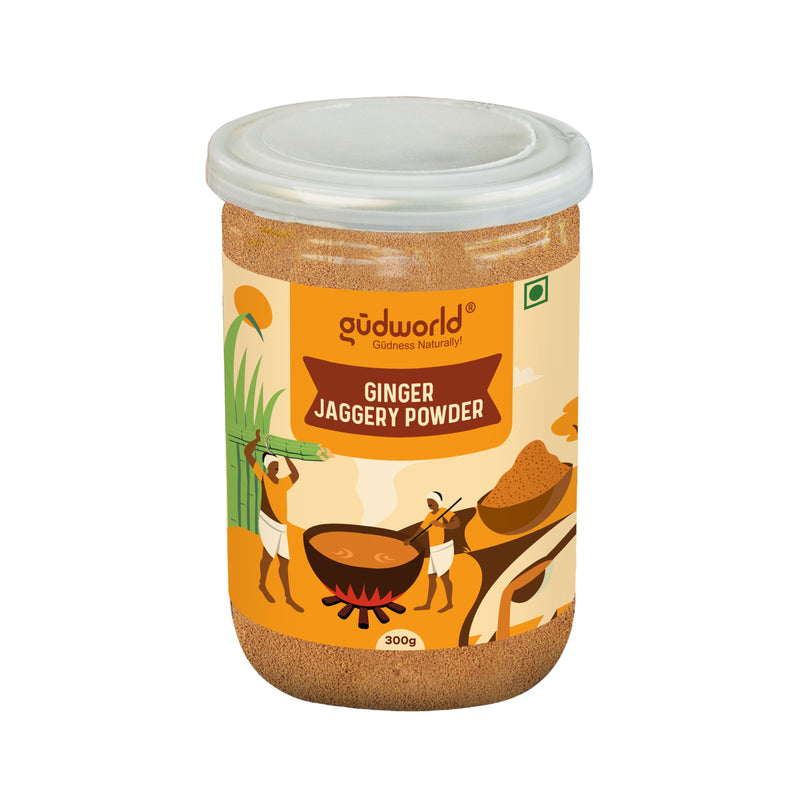 Gudworld Ginger Jaggery Powder – Warming Cane Sugar Sweetener (10.58 oz)