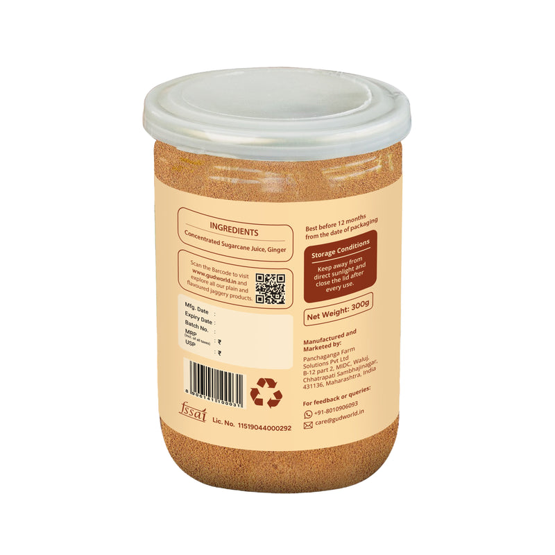 Gudworld Ginger Jaggery Powder – Warming Cane Sugar Sweetener (10.58 oz)