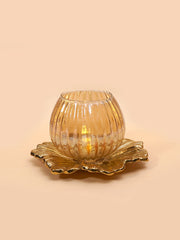 Nurture India Glass Lamp Metal Flower Platter
