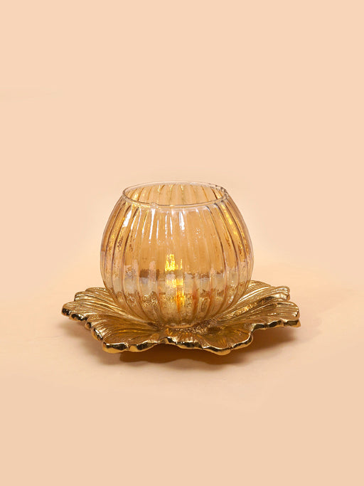 Nurture India Glass Lamp Metal Flower Platter