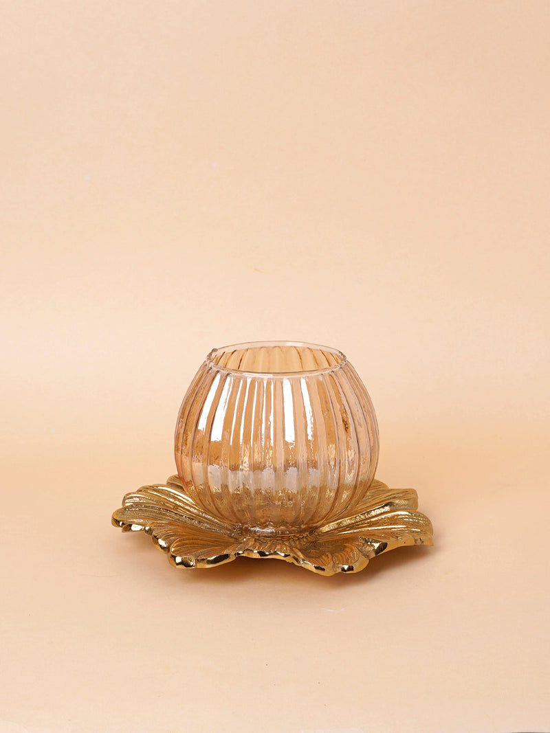 Nurture India Glass Lamp Metal Flower Platter