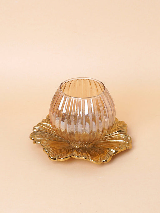 Nurture India Glass Lamp Metal Flower Platter