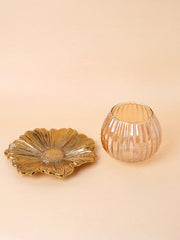 Nurture India Glass Lamp Metal Flower Platter