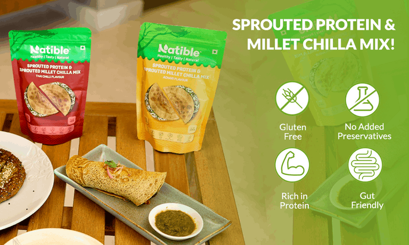 Natible Variety Pack - Sprouted Protein and Sprouted Millet Chilla Mix – Savory Indian Pancake Mix (Pack of 3)