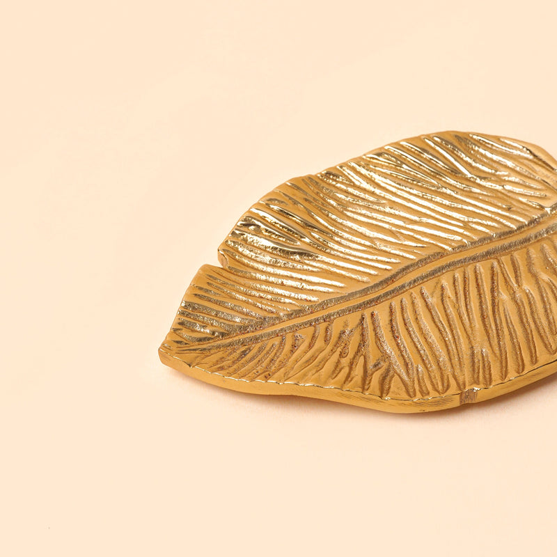Nurture India Monstera Leaf Decorative Golden Plate